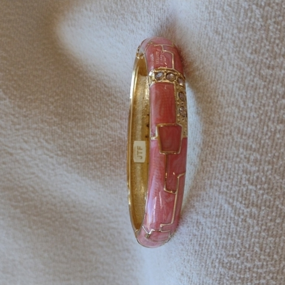 2/$24 Vintage JTF Blush Pink with Crystals Enamel Clamper Bracelet